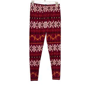 Agnes & Dora Reindeer Fair Isle Adult Leggings Size Large Polyester/Spandex NWT